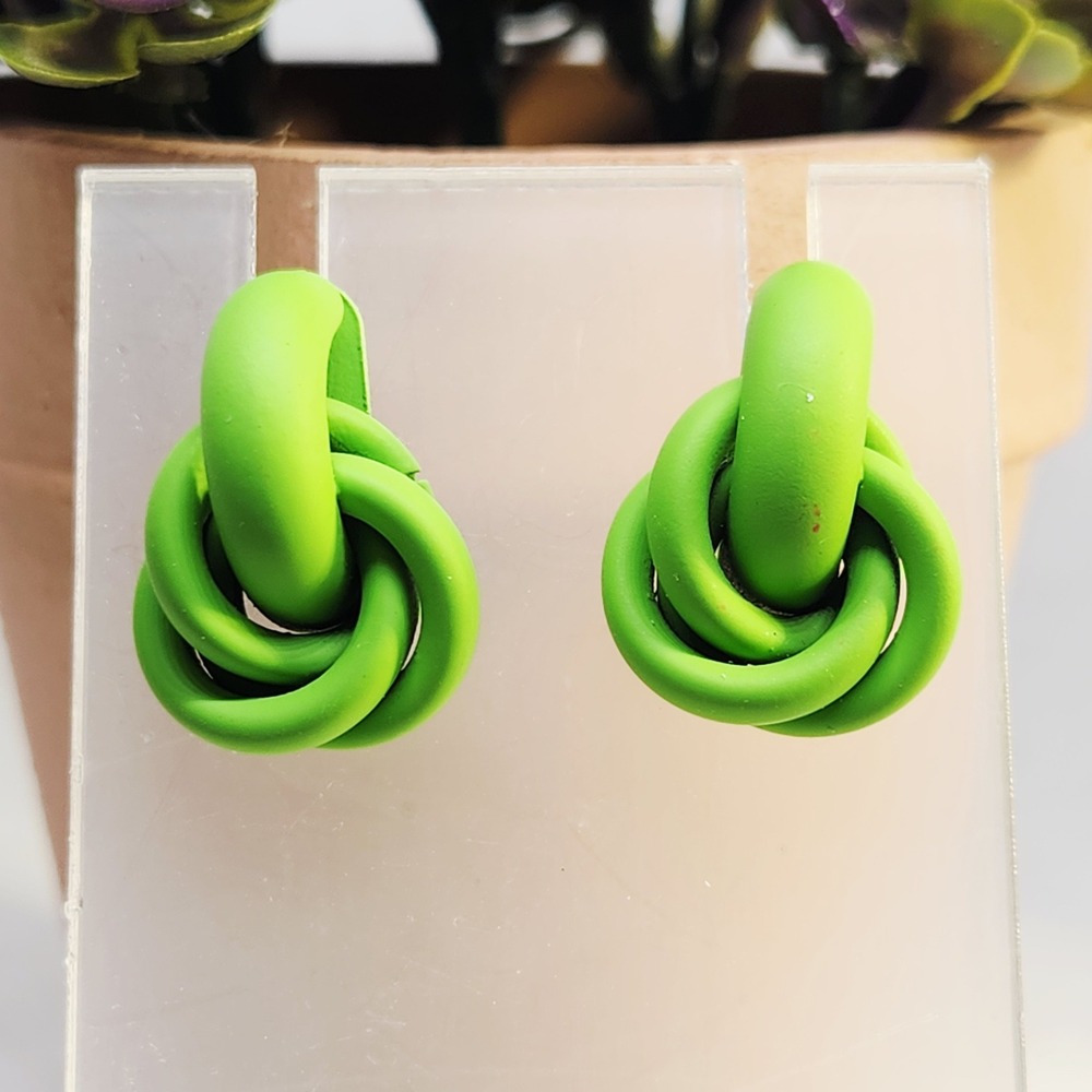 Lime Green Matte Love Knot Stud Earrings Vibrant Neon Statement Jewelry